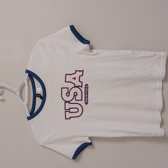 H&M, fitted cotton top, Small, White/bright blue/orange, USA. - Picture 2 of 4